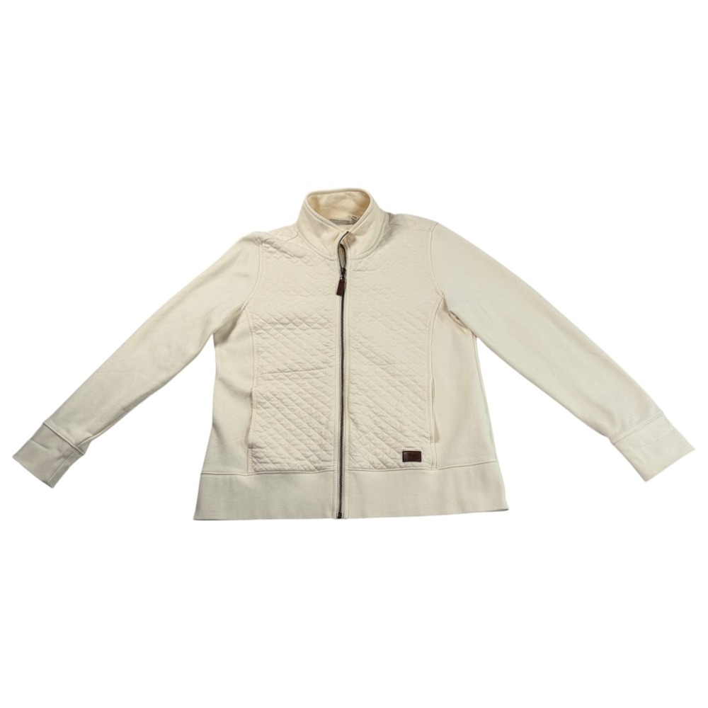 LL Bean Womens Quilted Full Zip Sweatshirt Sz M Petite Cream Outdoors Camp Trail - Picture 5 of 12